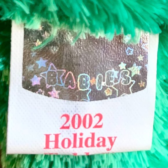 2002 4564 Green Holiday Teddy Bear Reindeer Hat Christmas Ty Beanie Baby MWMT - Picture 8 of 9